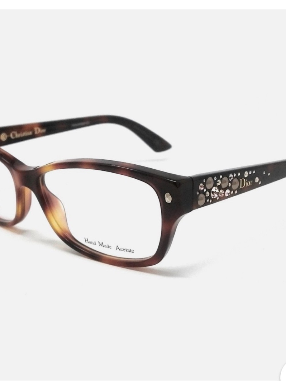 Dior Brown Tortoiseshell Acetate Glasses with Crystal Temples
